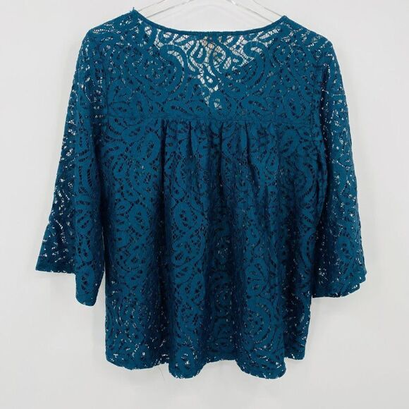 NEW LOFT Size Small Dark Teal Lace Half Sleeve Career Blouse Top - Picture 7 of 7